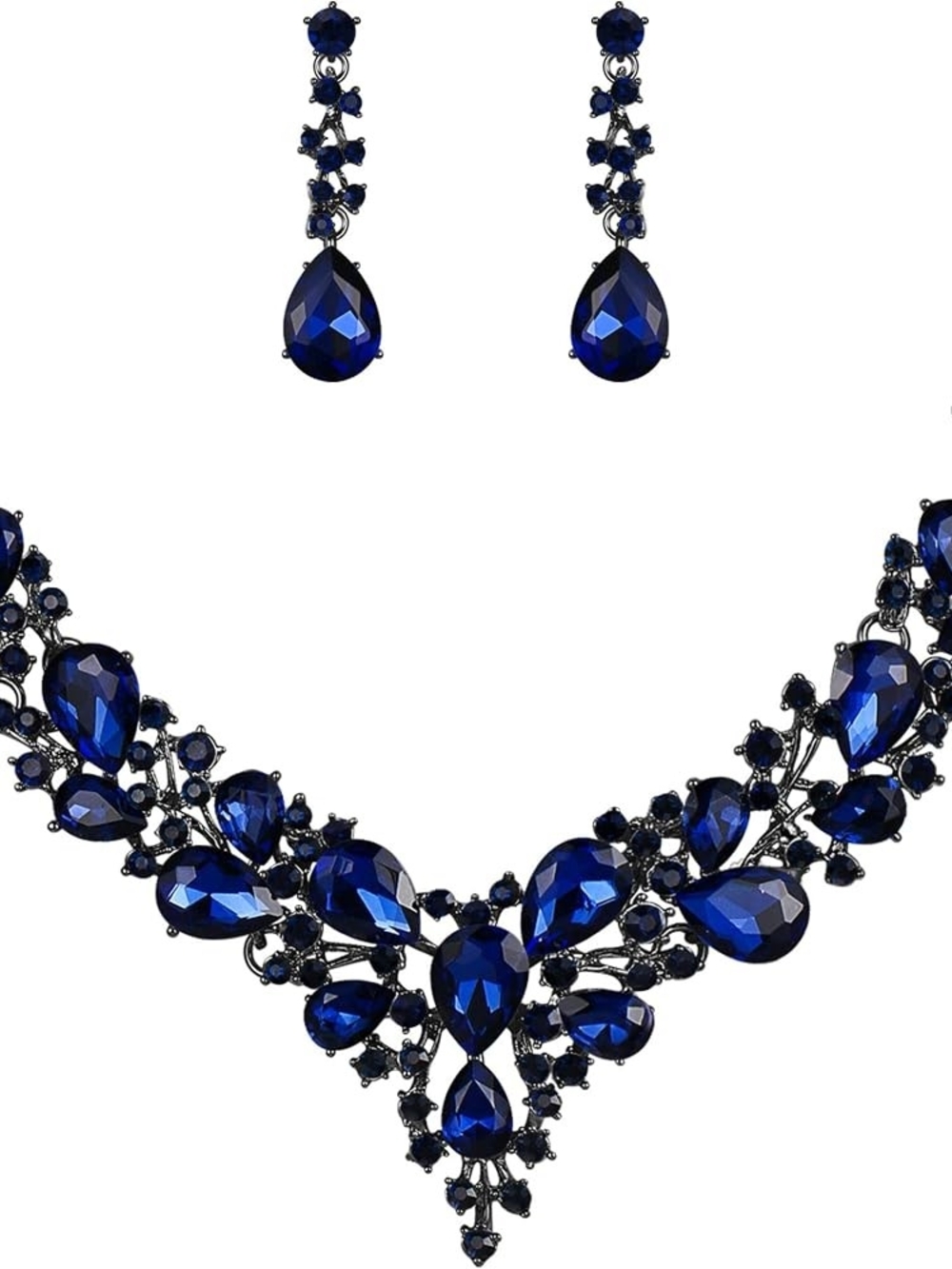 Statement Deep Blue Crystal Necklace and Earring Set